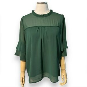 MONTEAU Chiffon 3/4 Length Double Layered Bell Sleeves Top